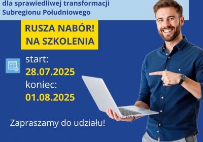 Ruszył nabór na SZKOLENIA w ramach projektu „Przepis na Rozwój – kompetencje i kwalifikacje dla sprawiedliwej transformacji Subregionu Południowego”!